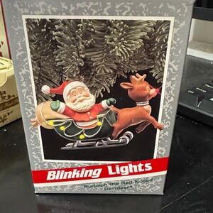 Vintage 1989 hallmark Santa and Reindeer Blinking Lights